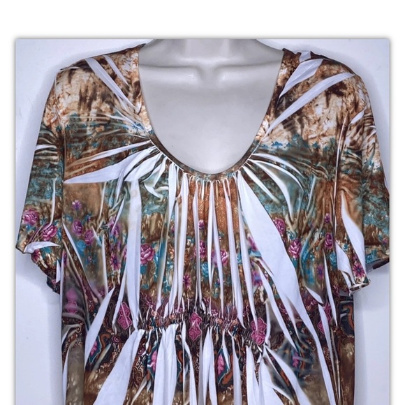 Simply Irresistible Floral Blouse Pleated 2XL Multicolor Elastic Waist Ruffled - Picture 2 of 12
